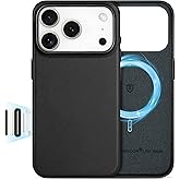 SHIELDON Genuine Leather Case for iPhone 17 Pro 6.3 Inch 2025 | Compatible with Magsafe, [Camera Button Updated], Magnetic Wireless Charging, Non-Slip, Slim Fit, Shockproof Protective Cover - Black