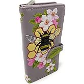 Shag Wear Bumblebee Honeycomb Tattoo Large Women’s Wallet, Vegan Faux Leather Bifold with Card Slots, Bill Compartments and Secure Snap Closure in Lavender 7"