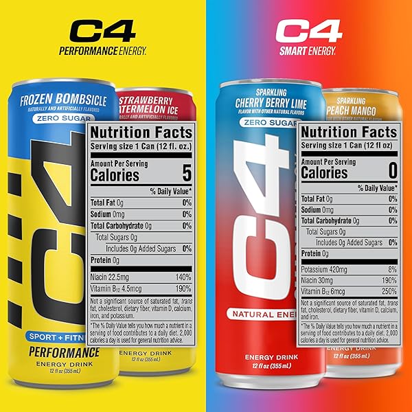 CELLUCOR C4 PERFORMANCE & SMART ENERGY DRINK OFFICIAL VARIETY PACK | ZERO SUGAR CARBONATED PREWORKOUT ENERGY | 150+200MG CAFFEINE WITH BETA ALANINE | 4 FLAVORS | 12 FL OZ (12 PACK)