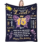 Quinceanera Gifts, Birthday Gifts for 15 Year Old Girl, 15th Birthday Gifts for Teen Girls, Sweet 15 Gifts for Girls, 15 Year Old Girl Birthday Gift Ideas, 15th Bday Decorations Throw Blanket 60"X50"