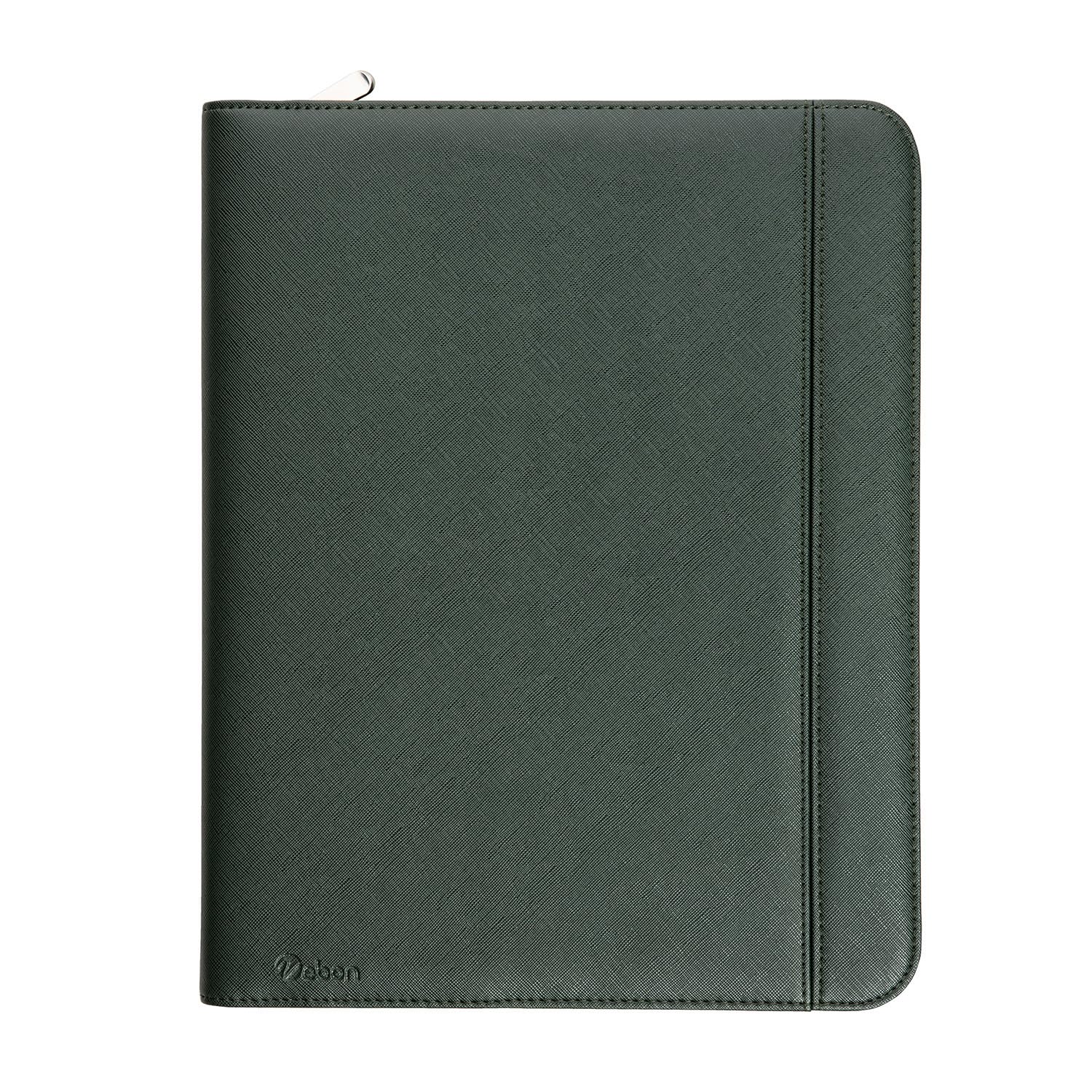 Vebon A4 Large Writing Case, Vegan Leather, Zip, Clipboard, Conference Folder, Laptop Bag, Green