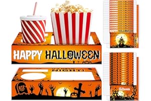 QOUBAI 32Pcs Halloween Party Supplies Movie Night Paper Snacks Boxes Halloween Movie Theater Snack Tray Party Decorations Movie Popcorn Drink Holder Set for Halloween Birthday Trick or Treat Party