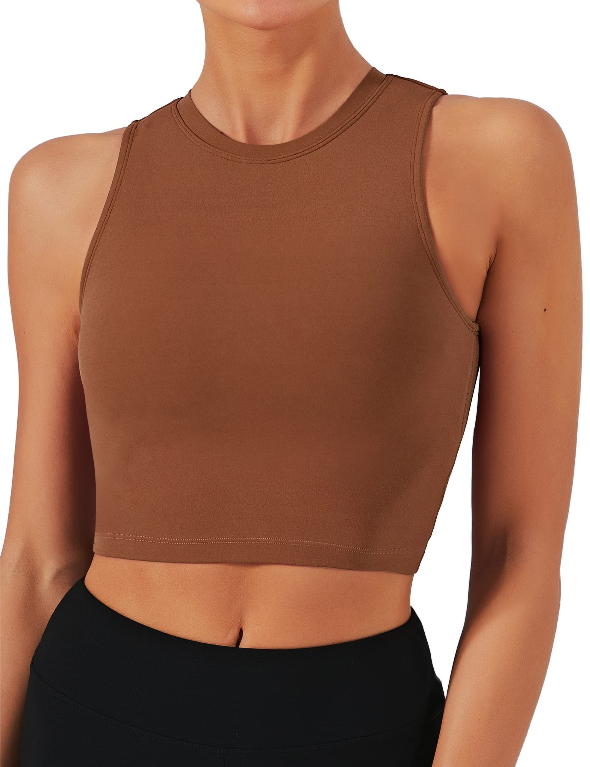 Photo 1 of Natural Feelings Nudi Sports Bras for Women Removable Padded Yoga Tank Tops Sleeveless Fitness Workout Crop Tops Coffee Brown. XL