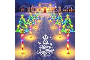 AHAORIGIN 12 Pack Christmas Solar Pathway Lights Outdoor Decorations, 10 Modes Christmas Tree Candy Stake Lights with 156 Colorful LEDs, 29.5 FT Waterproof Solar Xmas Decor for Walkway Yard Lawn Porch Holiday