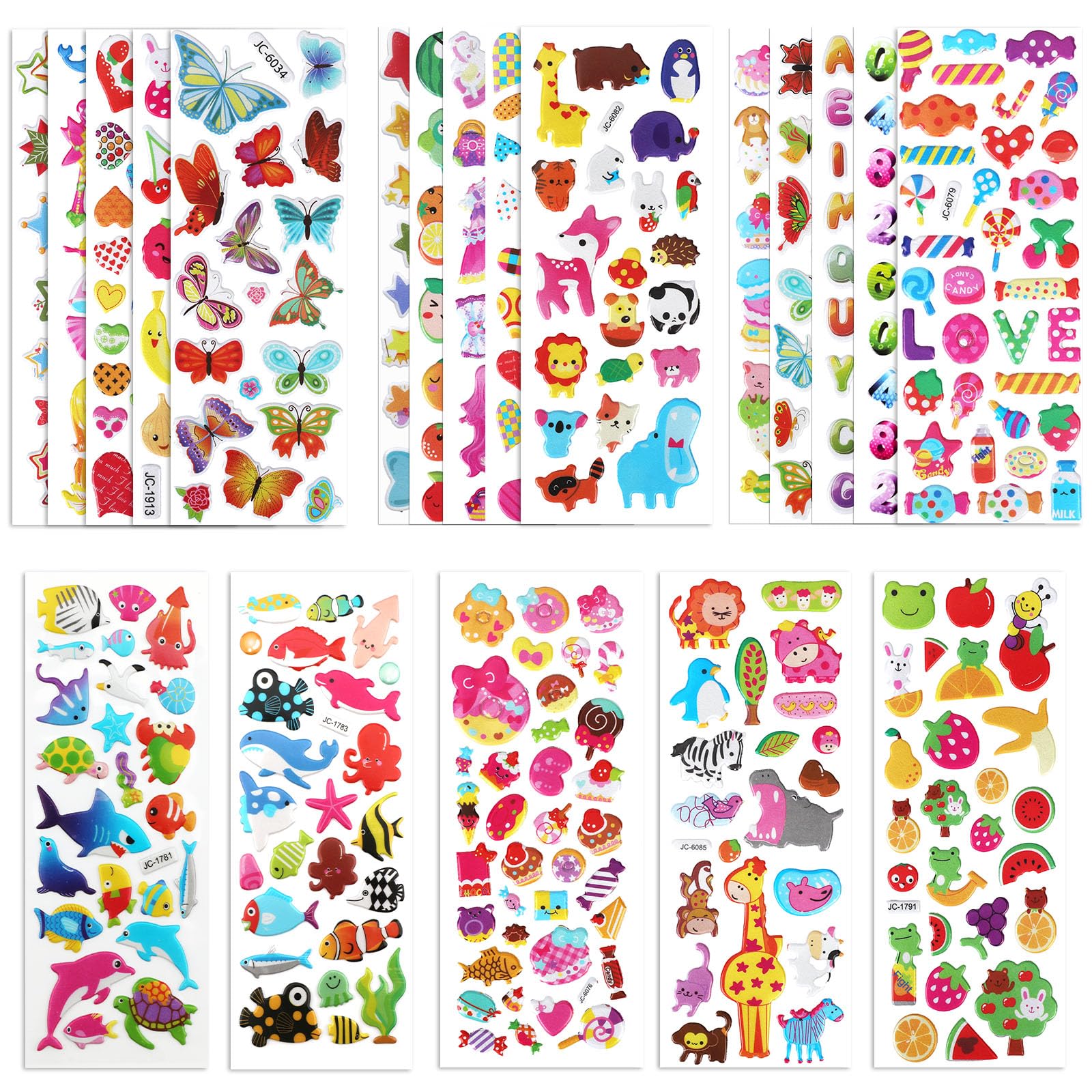 20 Sheets of 3D Puffy Stickers for Kids, Multiple Designs Self-Adhesive Children Stickers Includes Animals Numbers Letters Fruits for Journal Water Bottles Scrapbooking DIY Crafts (Girl Style)