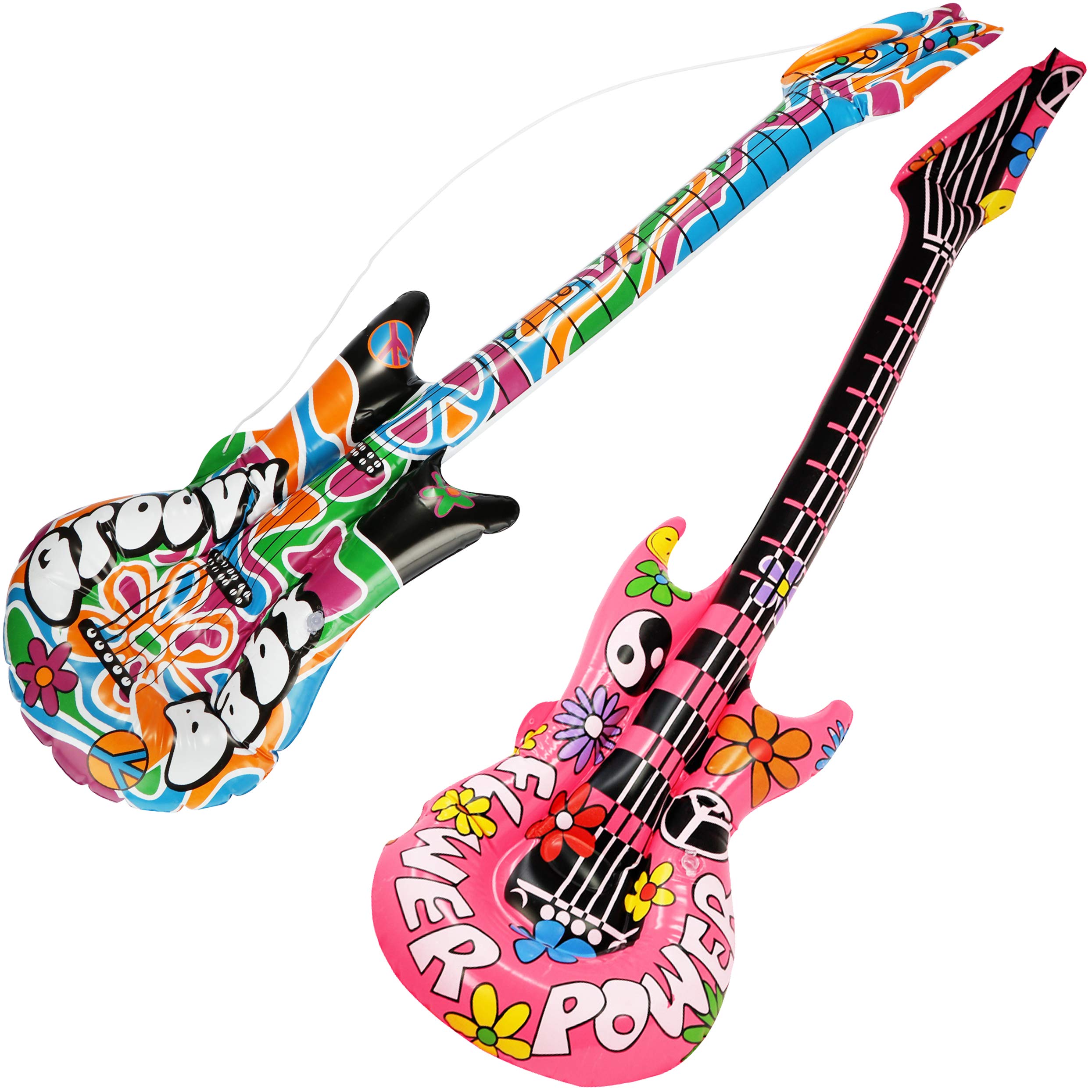 COM-FOUR® 2x Inflatable guitars in the hippie look as a funny accessory - Air guitar perfect for carnival, carnival or Halloween (Air guitar - 2 pieces)