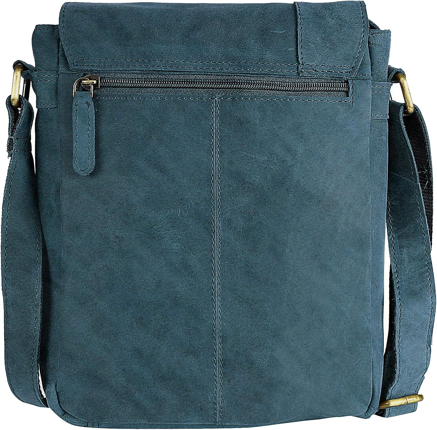 J. Wilson London 100% Pure Genuine Real Vintage Hunter Leather Handmade Mens Leather Flapover Everyday Cross-Body Shoulder Work Messenger Bag (Distressed Blue) - Image 4
