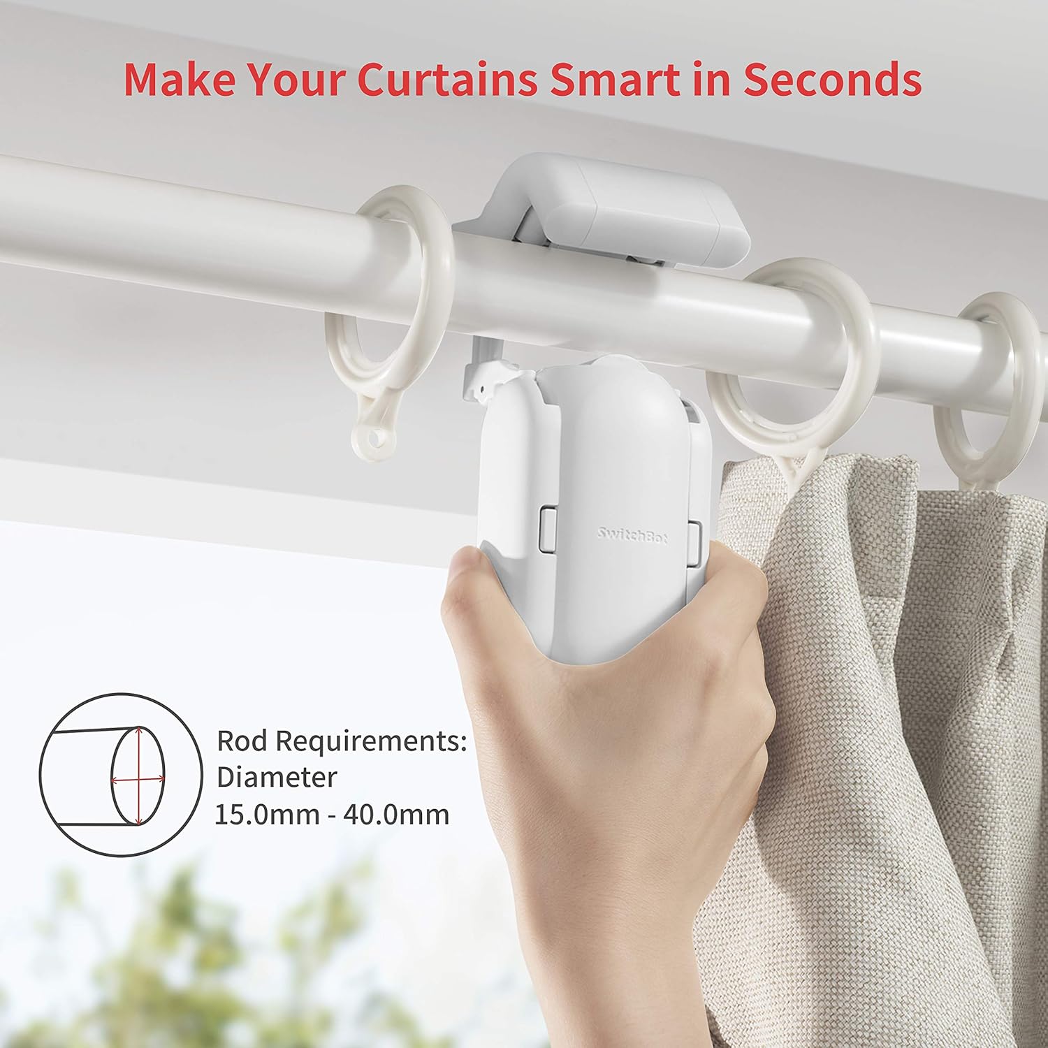 SwitchBot Curtain Smart Electric Motor - Wireless App or Automate Timer Control, Add Hub Mini/Plus Compatible with Alexa, Google Home, HomePod, IFTTT (Rod, White) - - 
