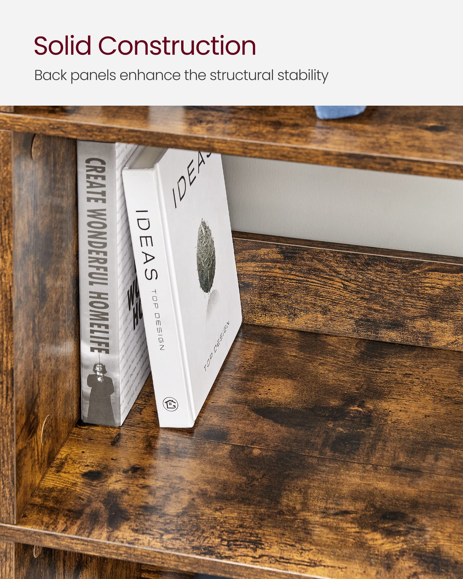 VASAGLE Bookshelf, Bookcase, 9 Cubes Storage Organizer, Industrial Open Display Shelf, for Bedroom, Office, Living Room, Metal Frame, Rustic Brown and Black ULLS112B01