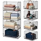 Jakyitvi 4-Tier Extra Height Stackable Closet Organizer – Foldable Storage Bins for Sweaters, Jeans, and Clothes – Sturdy Iro