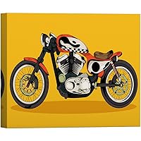 SIGNWIN Canvas Wall Art Bright Red and White Cafe Racer Bike in Yellow Background Transportation Motorcycles Illustrations Modern Art Industrial Fun for Living Room, Bedroom, Office - 12x18 inches