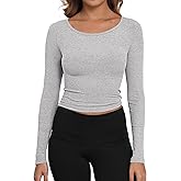 Artfish Women's Casual Basic Ribbed T-Shirts Slim Fitted Boat Neck Long Sleeve Crop Top