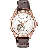 Bulova Men's Classic Automatic Watch with Leather Strap, Open Aperture Dial, Hack Feature, 41mm