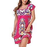 YZXDORWJ Women Mexican Embroidered Dress Ruffle Collar Sleeveless