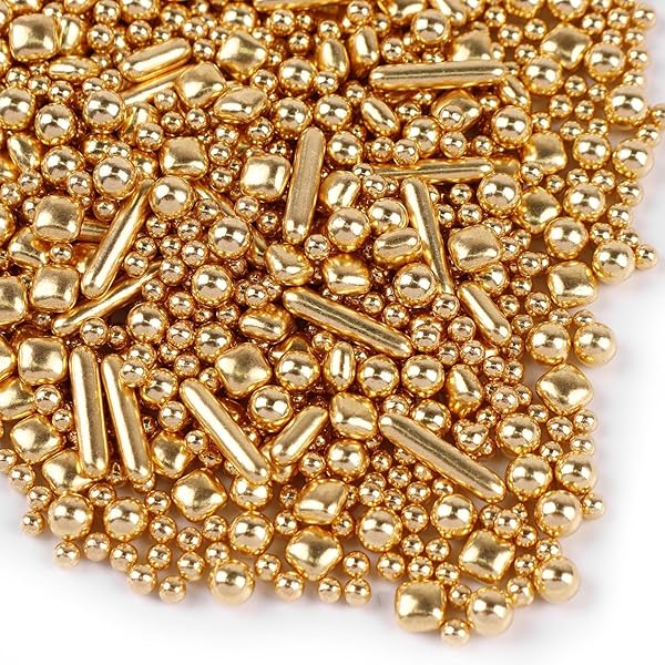 COBAKEY BRIGHT GOLD SPRINKLES FOR CAKE DECORATIONS 3.52 OUNCE GOLD PEARL SUGAR SPRINKLES FOR CUPCAKE TOPPERS WEDDING PARTY VALENTINES HALLOWEEN CHRISTMAS SUPPLIES