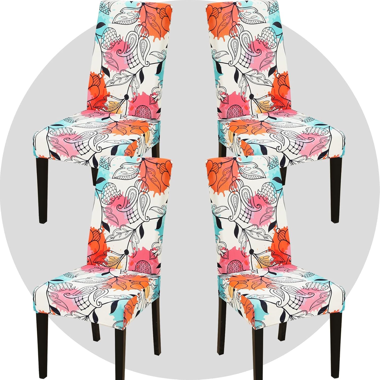 NDMMSO Dining Room Chair Covers Set of 4 Super Fit Stretch Removable Washable Dining Chair Protector Cover Seat Slipcover for Hotel, Dining Room, Ceremony, Banquet Wedding Party(Bustling)