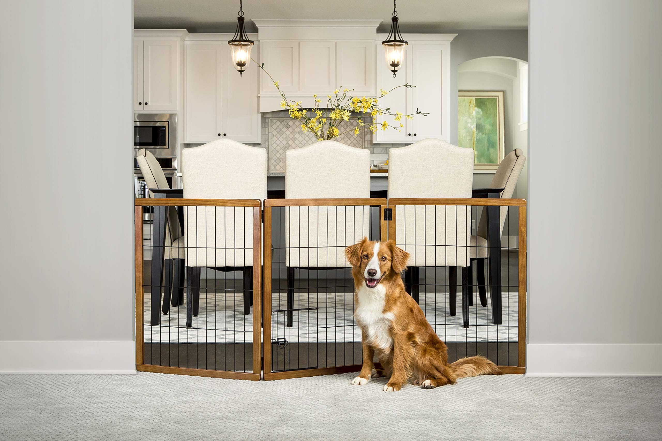 Carlson Pet Products Design Paw Extra Tall 62-Inch Super Wide 3 Panel Premium Wooden Pet Gate,Brown