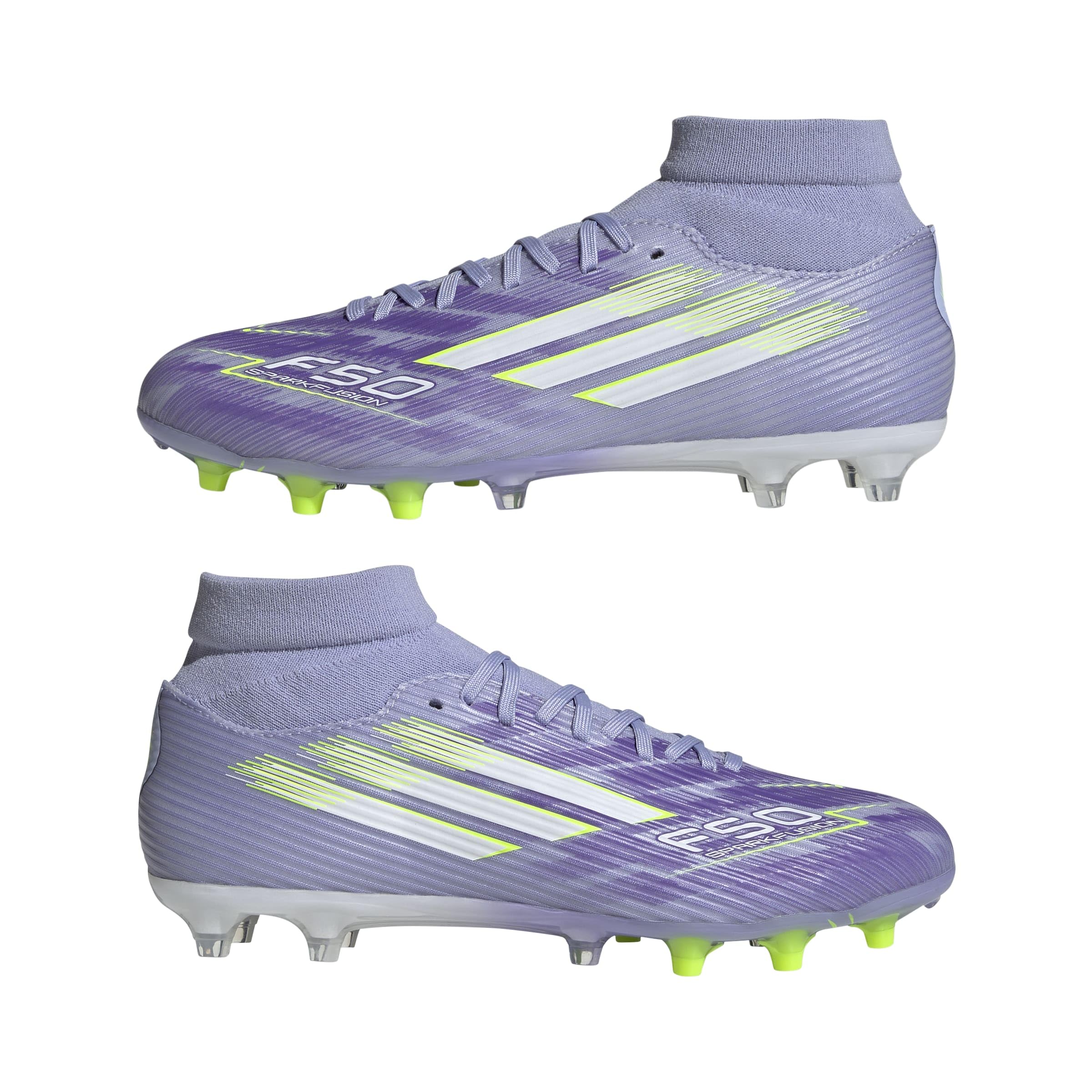 adidas Damen F50 SPARKFUSION League W Mid Firm Ground/Artificial Ground Football Boots, Violet Tone/Lucid Lemon/Purple Rush, 44 2/3 EU 8