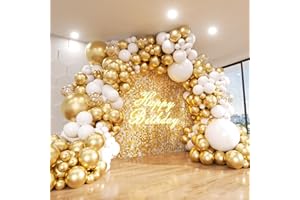 ADOINBY White and Gold Balloon Arch Kit, 140Pcs Matte White Metallic Gold and Gold Confetti Party Balloon Garland Kit for Wedding, Engagements, Birthday, Bridal Shower, Baby Shower Anniversary Decorations