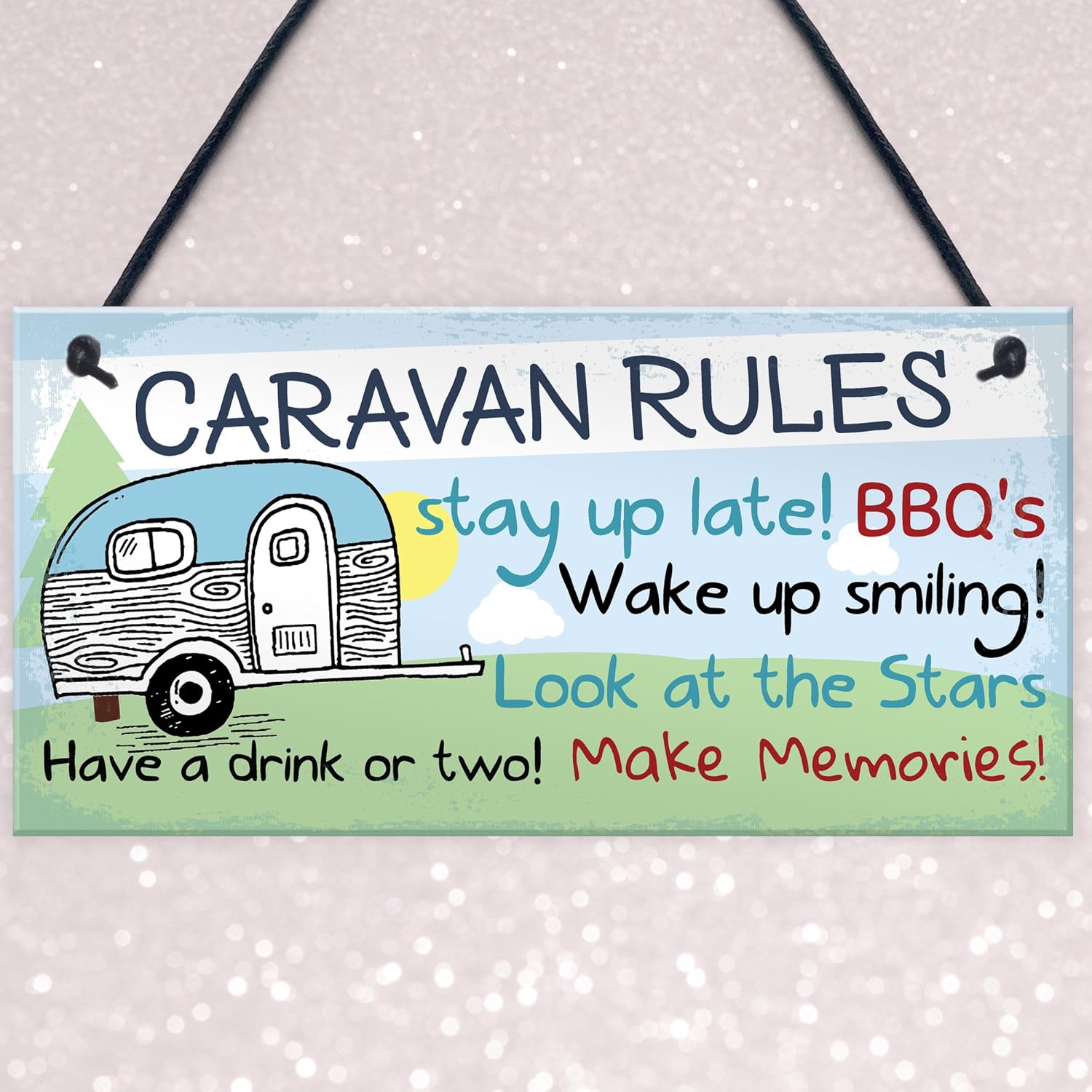 Red Ocean Caravan Rules Novelty Hanging Plaque Campervan Outdoor Garden BBQ Sign Retirement Friend Gift, white|black|green, 20 x 10 cm - Image 4