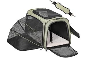 Petsfit Expandable Cat Carrier Dog Carrier,Airline Approved Soft-Sided Portable Pet Travel Washable Carrier for Kittens,Puppies,Removable Soft Plush mat and Pockets,Locking Safety Zippers
