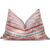 CANVELLO Handmade Velvet Decorative Pillow 16" x 24" | Premium Down Feather Fill, Earth-Tone Stripe Pattern, Hidden Zipper Closure