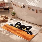 Lyrow 3D Raised Cat Bathroom Rug with Plush Black Cat 31'' x 20'' | Halloween Bathroom Decor, Soft Shower Mat, Spooky Halloween Decor, Gift for Halloween, Water Absorbent, Washable
