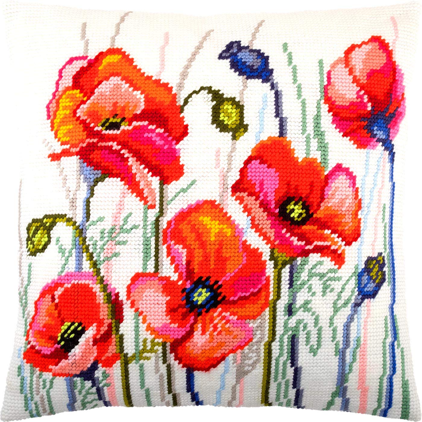 Brvsk Poppy Field. Needlepoint Kit w/Printed Tapestry Canvas (40 × 40 cm) — Needlepoint Cushion Kit for Creative Home Décor — Needlework Kit for Adult Beginners