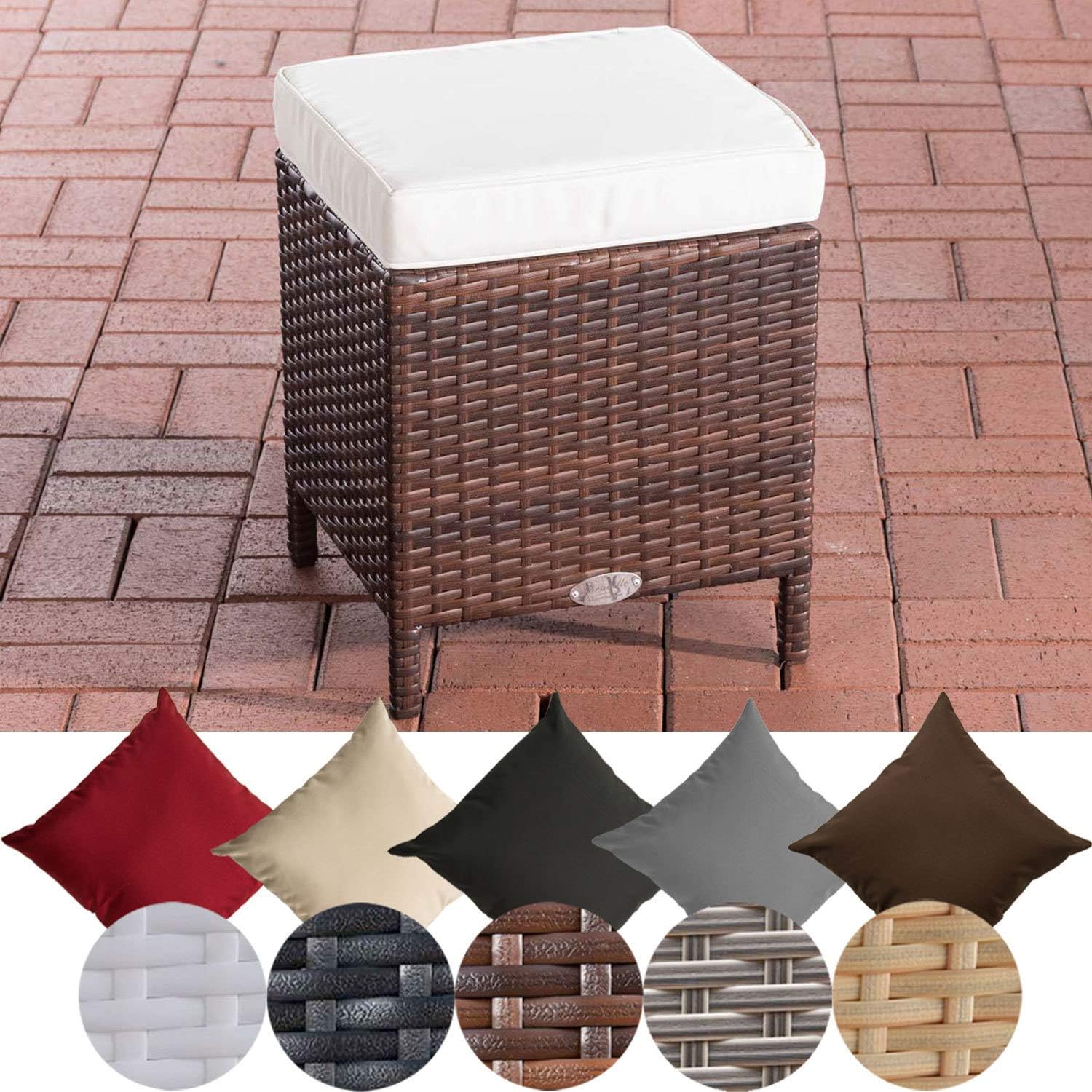 CLP Poly-Rattan Hocker VILATO mit Kissen, ca. 38 x 38 cm, Höhe 40 cm