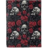 ainori Gothic Skull Rose Throw Blanket 50x60 in, Romantic Elegant Pattern Blankets for Couch Bedroom Halloween Indoor Decor, Lightweight Soft Cozy Bedding Birthday Gift for Kids Boys Adults