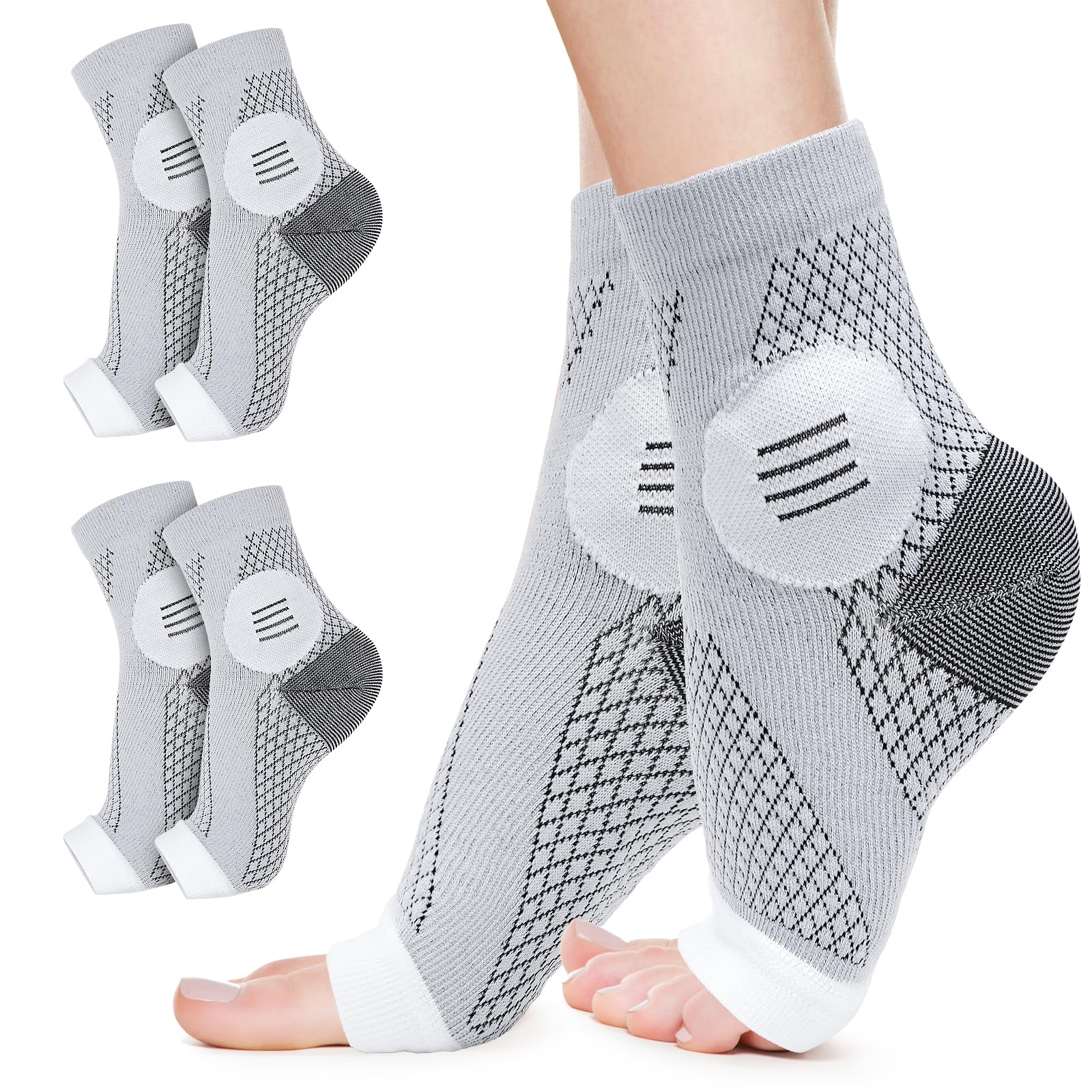 2Pairs Plantar Fasciitis Socks, Professional Ankle Compression Socks Functional Socks for Neuropathy,Neuro Socks for Men Women (Grey XL)