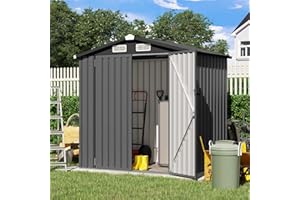 Verano Garden 6'x4' Outdoor Storage Shed, Galvanized Metal Steel Garden Shed W/Lockable Door, Bike Storage for Backyard, Patio, Lawn (72.05"x38.58"x77.17",Black)