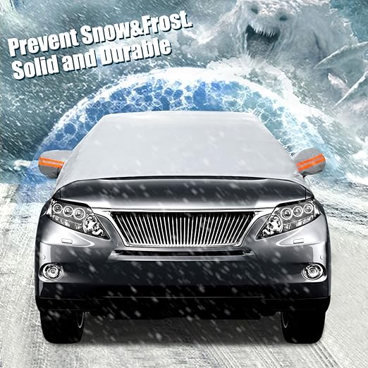 Audew Frontscheibe Auto Sonnenschutz Windschutzscheibe Auto Anti-Schnee Halbgarage Winterschutz Eisschutzfolien mit Spiegel S