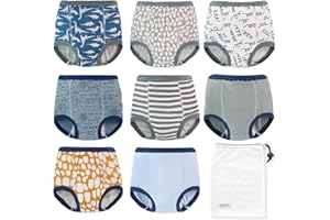 EZ Moms 8 Packs Potty Training Underwear Soft 100% Cotton Absorbent Toddler Training Underwear Boys Kid Confident Underpants for Boys 2T Reusable Leakproof Baby Pee Pants with Potty Sticker Chart