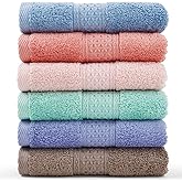 Cleanbear Face-Cloth Washcloths Set,100% Cotton, High Absorbent, 6-Pack 6 Colors, Size13 x13-deep Color