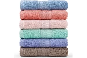 Cleanbear Face-Cloth Washcloths Set,100% Cotton, High Absorbent, 6-Pack 6 Colors, Size13 x13-deep Color