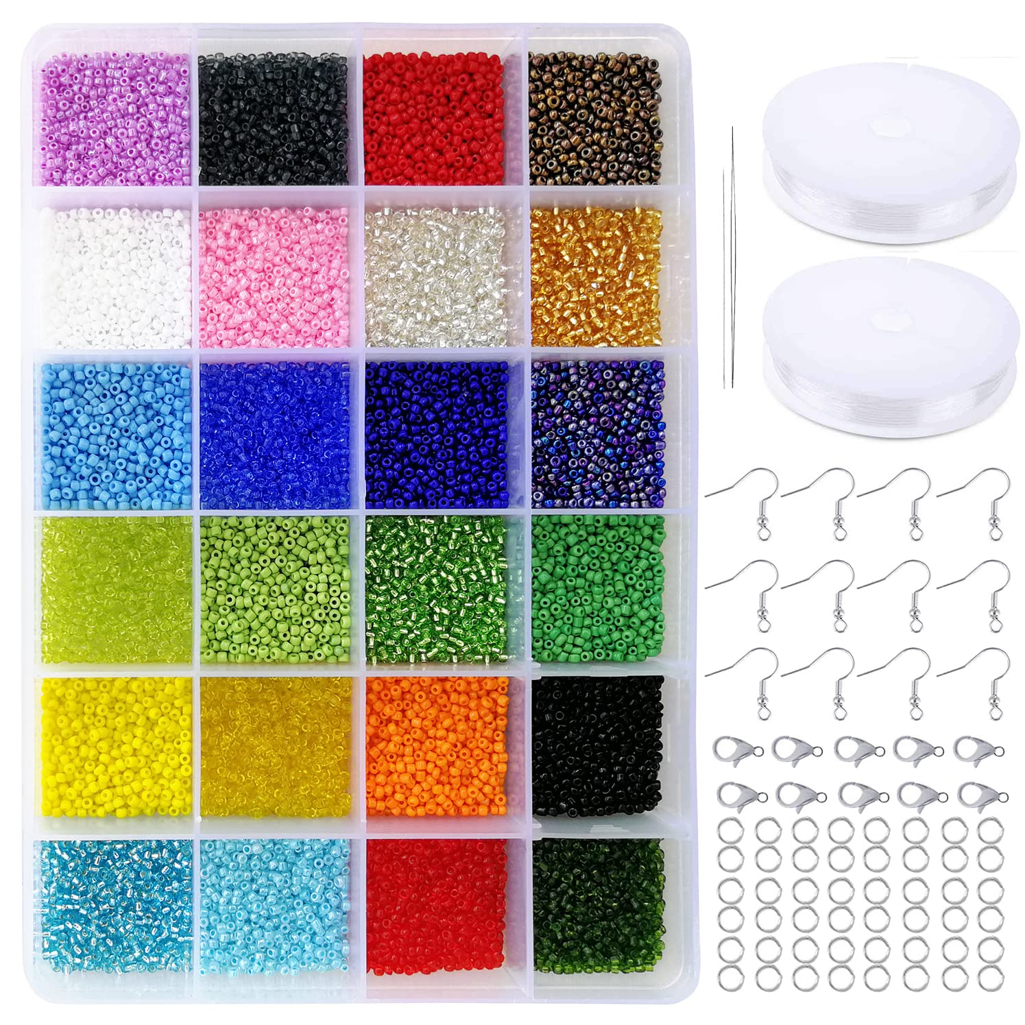 Tibaoffy Size 12/0 Crafts Glass Seed Beads 2mm Tiny Pony Beads Assorted Kit with Organizer Box for Jewelry Making (24 Assorted Multicolor Kits, Total About 14400pcs)
