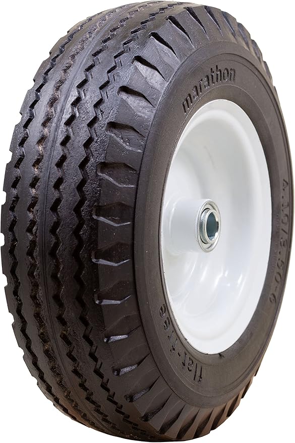 Marathon 4.10/3.506" Flat Free Tire on Wheel, 3" Hub, 5/8" Bearings