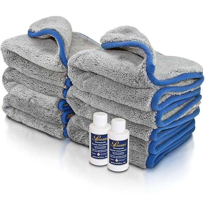 Petzoldt's 6 x Petzoldts Premium Microfaser-Poliertuch Superflausch 3.1 mit 100 ml Spezial Waschmittel für Fahrzeugpflege-Mic