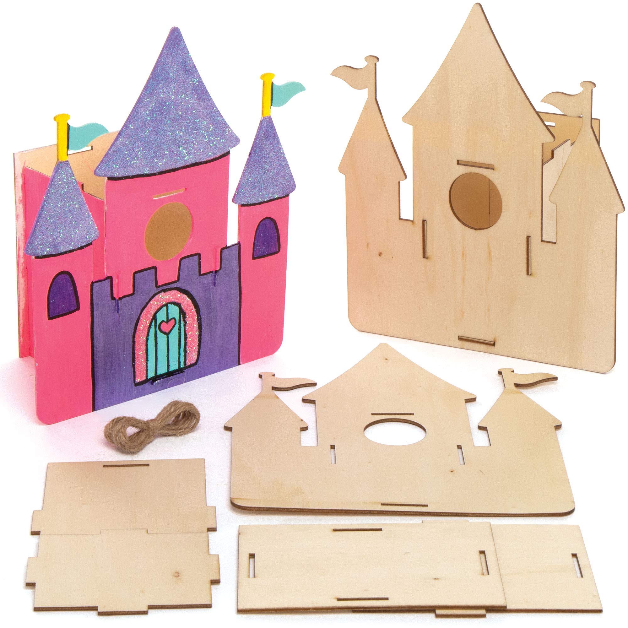 Baker Ross AT996 Castle Wooden Birdhouse Kits - Pack of 2, Bird Houses to Paint and Decorate for Kids Arts and Crafts or Garden Projects