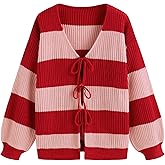 CIDER Cardigan Sweater for Women Tie Front Striped Long Sleeve V Neck Cute Y2k Fall Trendy Outfits