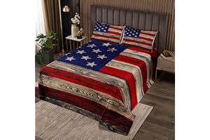 CASTLE FAIRY American Flag Bedspread King Size,Brown Wooden Board Country Retro Coverlet Set for Children Adult Xmas Present,Farmhouse Natural Style Bedding Set with 2 Pillowcaes, Soft Polyester Quilted