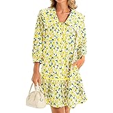 Wenrine Womens Casual Shirt Dresses 3/4 Long Sleeve Floral Button Down Flowy Babydoll Fall Mini Dress