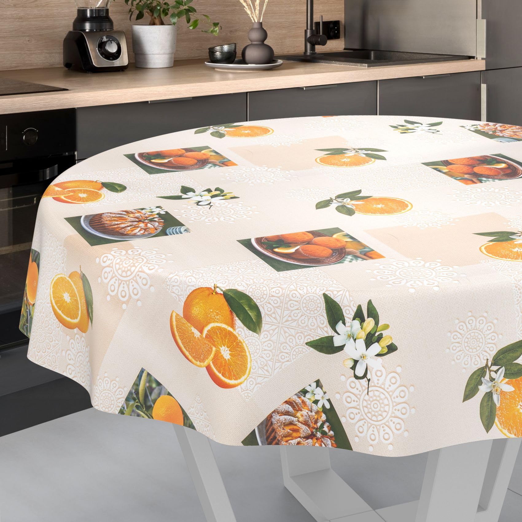 Oilcloth Tablecloth Washable Oilcloth Garden Tablecloth Outdoor Indoor Round 140 cm Cut Edge Orange