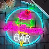 hhuohuona Ice Cream Neon Sign Dimmable Ice Cream Bar Neon Lights Popsicle Light Up Sign Summer Themed Sign for Party Business Shop Bar Office Led Wall Decor