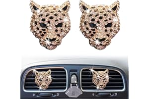 XINJINCANG 2 Pcs Bling Leopard Air Vent Clips, Crystal Leopard Car Air Fresheners Vent Clips Car Diffuser Vent Clip Rhinestone Decoration Interior Decor Diamond Bling Accessories for Women (Golden)