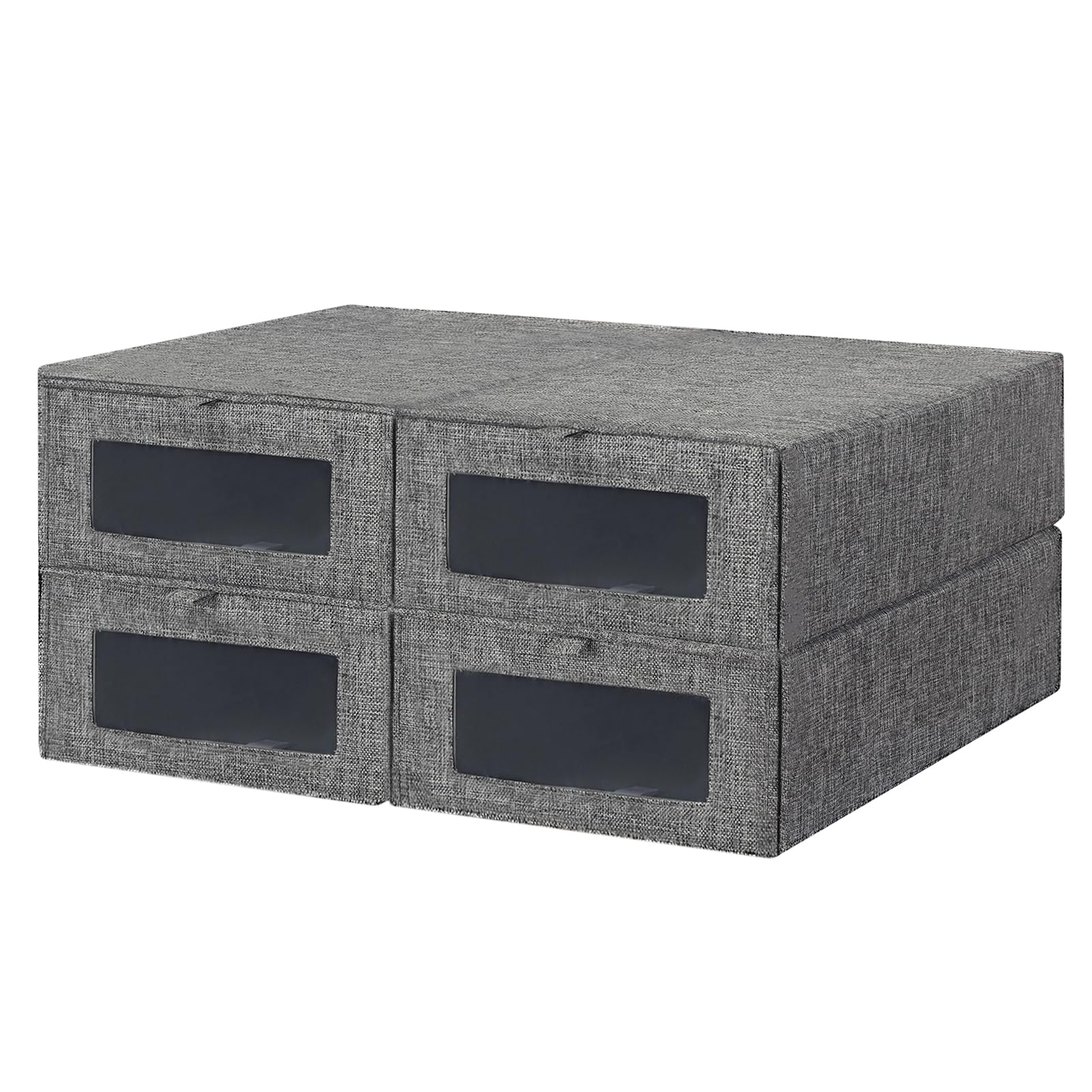 Photo 1 of PARANTA 4-Piece Fabric Boot Storage Box, Stackable Style Shoe Organizer with Clear Door for Storing Shoes, Grey 20.5" x 12.5" x 5.5"