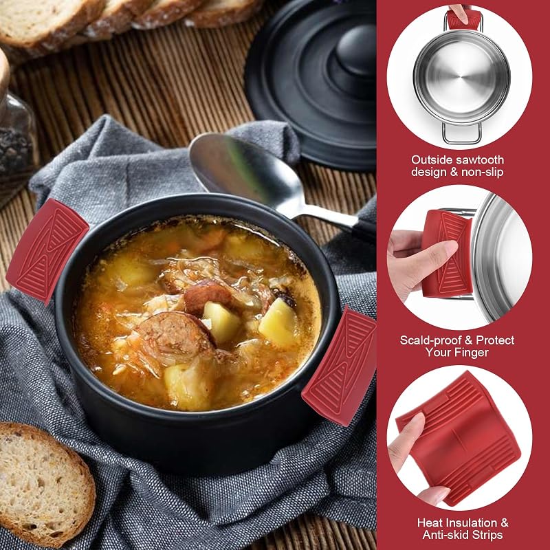 Silikon Schutz Für Topfgriffe 4 Stück Silikongriffe Für Gusspfannen, Silikongriffe Für Töpfe Hitzebeständig, Silikon Topfgriffe Für Gusstöpfe, Topflappen Handclip, Für Bratpfannen Ofenschalen — Foto 4 von 8