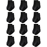 LO SHOKIM Baby Crew Socks 0-3 Months Newborn Infant Cotton Black White Dress Socks Baby Boys Girls Preemie Sock 12 Pairs