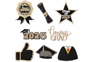 Kirako 8 Pcs Class of 2025 Graduation Embroidered Patches Congrats Grad Sew Iron on Applique Decorative Repair Patch Emblem Gifts DIY Crafts Accessories for Clothing Jacket Backpack Hat